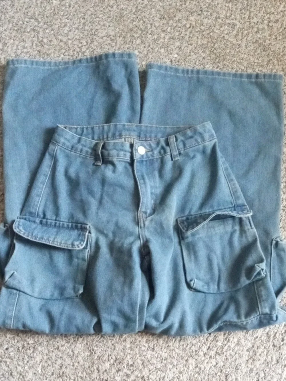 Teen Girl's Blue Cargo Jeans - Classic Utility Style